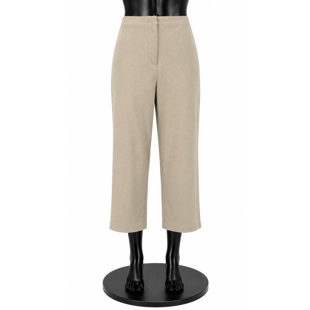 Chico's Womens Flat Front Straight Leg Casual Capris Size 1.5 Beige Knit Stretch